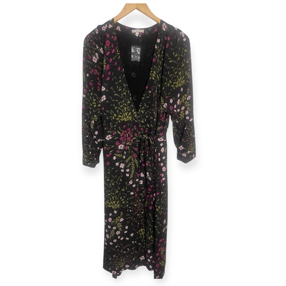 Joie Acantha 3/4 Sleeve Black Floral‎ Wrap Dress Size Large​ - Picture 5 of 7